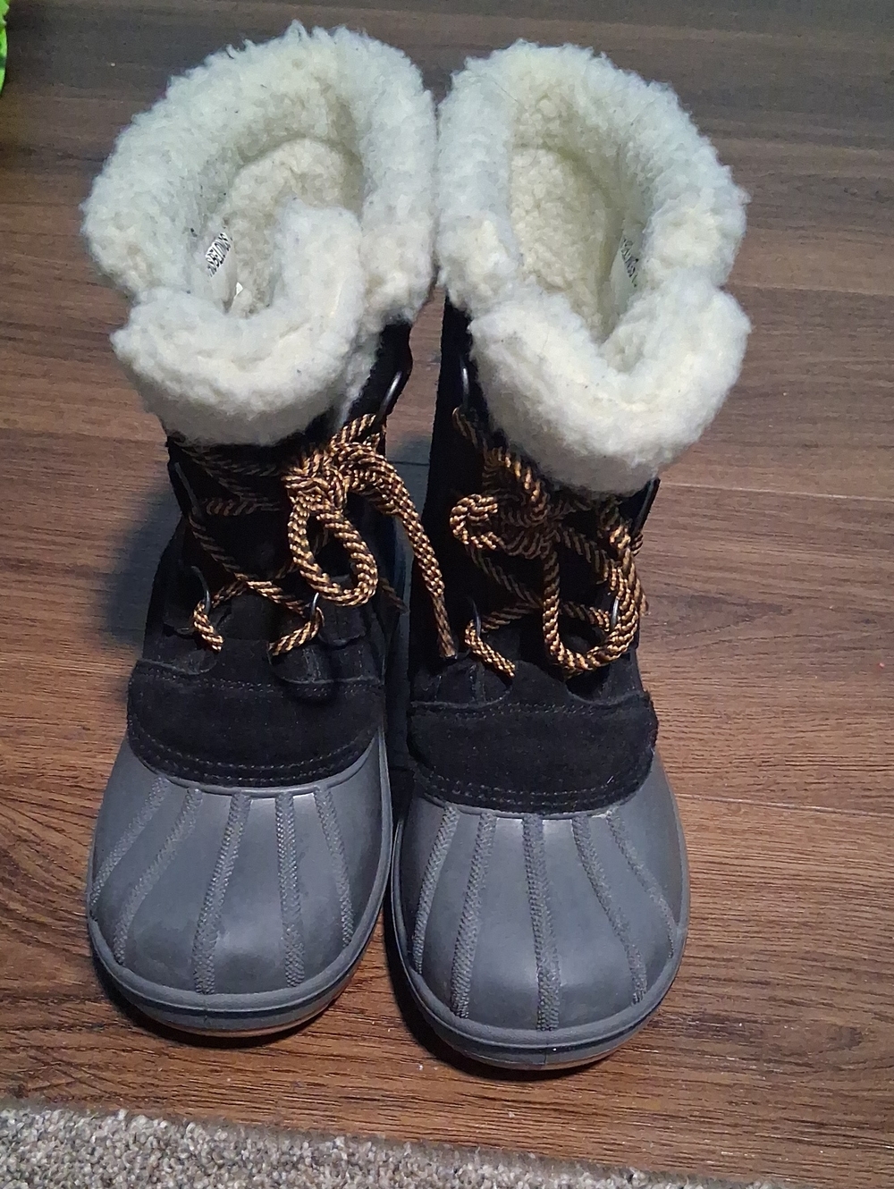 Kids Winter Snow Boots - Black & Gray with Cream Lining